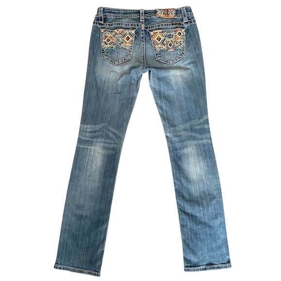 Miss Me Denim - Miss Me Signature Straight Jeans 30x33 Blue Embroidered Sequin Low Rise Denim